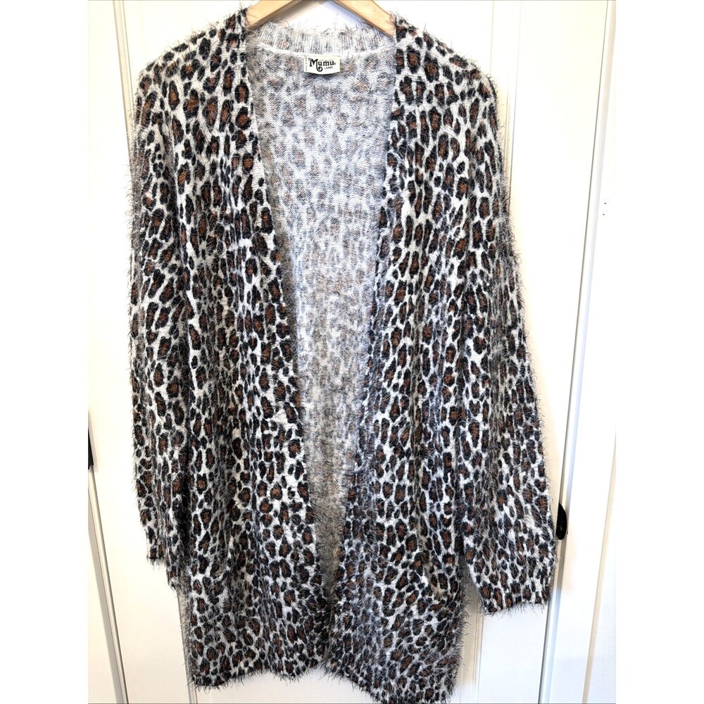 Show Me Your Mumu Easy Cardi Fuzzy Cheetah Eyelash Knit Cardigan L Casual Whimsy